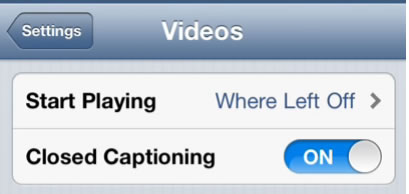 videos settings closed captions