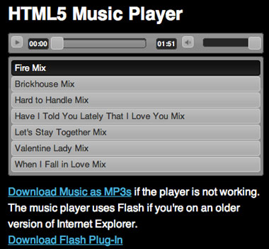 Blue Mist Band Screenshot of HTML5 Audio Player