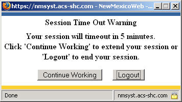 Session timeout shown as a new browser window