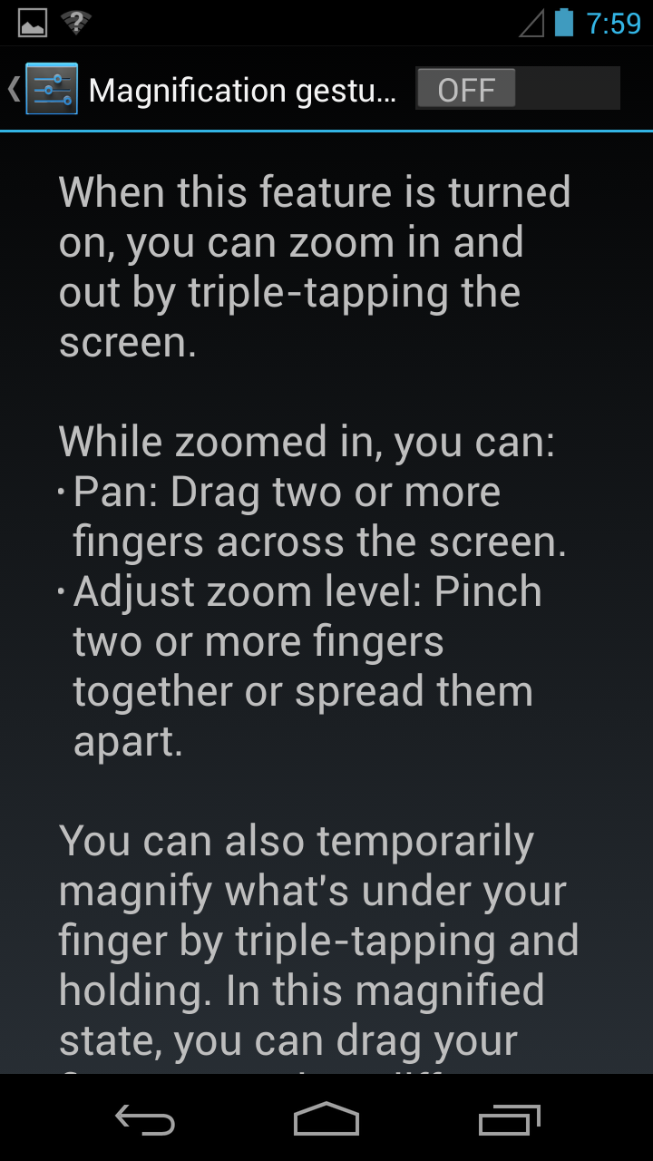 magnification gesture settings