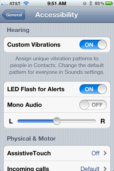 Hearing Accessibility settigns screenshot
