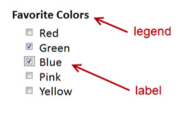 favorite colors shown as legend, list of color checkboxes grouped and with labels