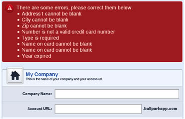 List of error messages at the top of a form.