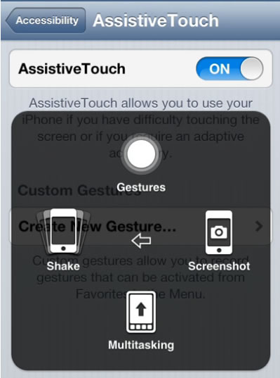 access to gestures, shake, screenshot, and multitasking