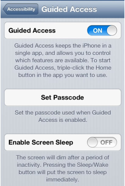 guided access settings